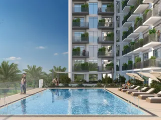 Современная резиденция Amber с бассейнами и ресторанами рядом с автомагистралью и станцией метро, район Jebel Ali Village, Дубай, ОАЭ