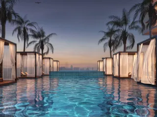 Новая высотная резиденция One by Binghatti с бассейнами и теннисным кортом в центральном районе Business Bay, Дубай, ОАЭ