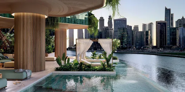 Новая резиденция Eywa на берегу канала с бассейнами, зонами отдыха и водопадами, Business Bay, Дубай, ОАЭ