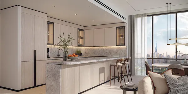 Новая высотная резиденция Atelis с бассейнами, коворкингами и прямым выходом на набережную в районе Dubai Design District, в центре Дубая, ОАЭ